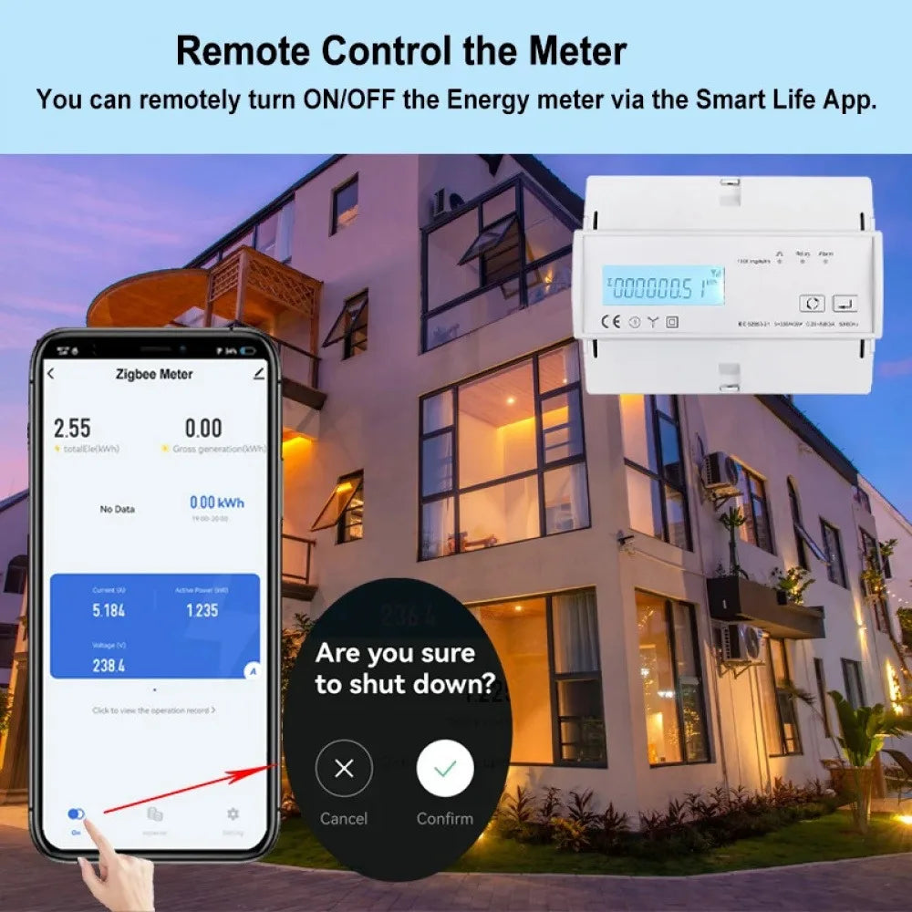 Tuya WiFi/Zigbee 3 Phase Bi Direction Multi-tariff Energy Meter App Power Monitor Remote Control Energy Meter Support Modbus RTU Vue