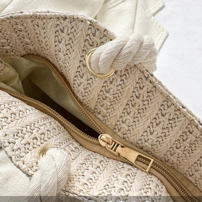 Luxury Design Women Raffia Straw Bag Large Capacity Knitted Tote