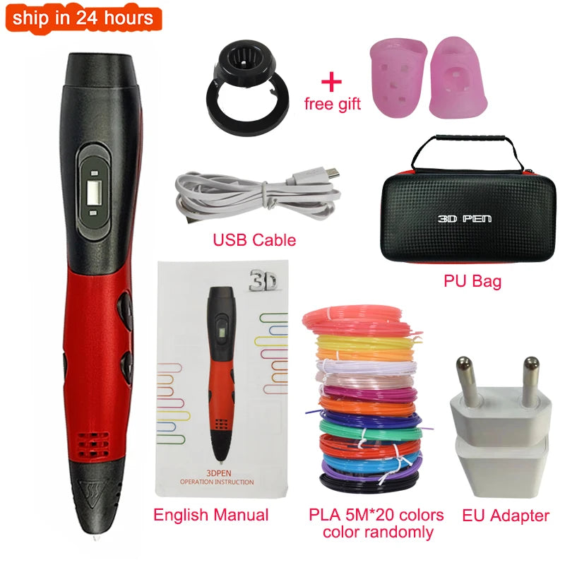 3D Pen Kids 3 Speed Adjustable 3D Printing Pen LCD Screen DIY Drawing Pens PLA Filament Children Toys Girls and Boys Gifts Vue