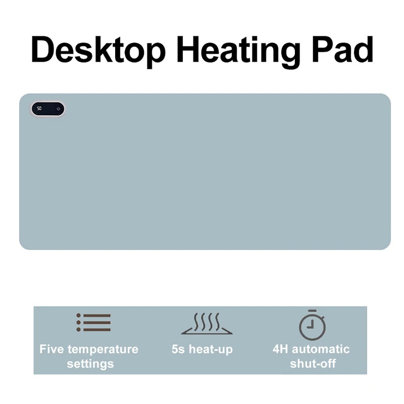 Heated Mouse Pad Desk Warmer | 5-Level Touch Control LED Heated Mouse Pad Vue Gray Blue 90x36cm EU PLUG 220V