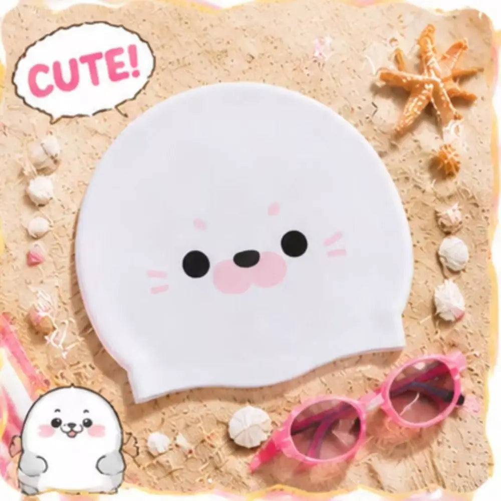 Funny Waterproof Swimming Caps Ear Protection Comfortable Silicone Swim Caps Elastic Animal Printed Seal Swim Hat Water Sports Vue