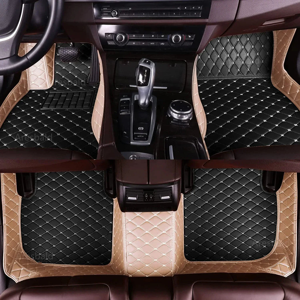 5D leather waterproof Custom Car Floor Mats For Toyota Land Cruiser 100 200 300 Auto Carpets Foot Coche Accessorie liners Vue 2021-2025 C-beige black