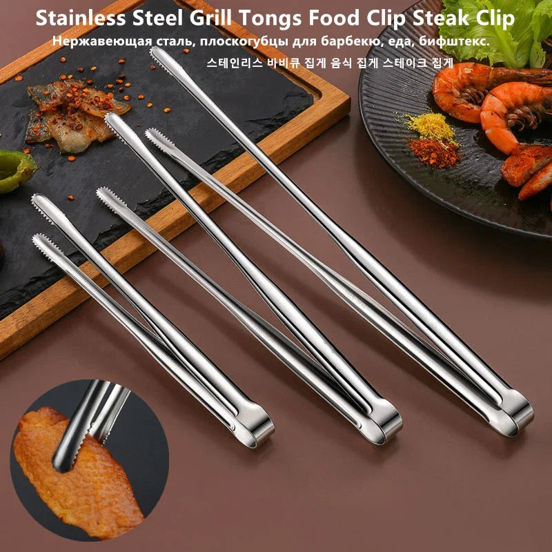 Grill Tongs Food Stainless Steel Clip BBQ Steak Clip Bread Tong Cooking Utensils Party Non-Slip Kitchen Gadgets Accessories Vue