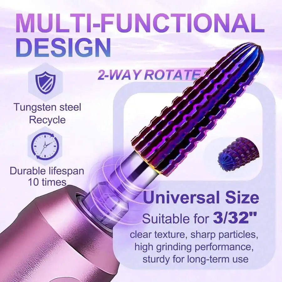 Purple 5 in 1 Nail Drill Bits Drills Milling Cutter for Manicure Remove Gel Acylics Nails Accessories Tool Vue