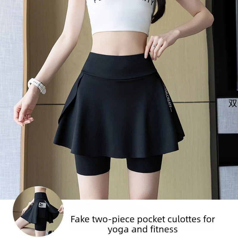 Fake Two Piece Skirt Leggings Yoga Tennis Shorts with Pockets 3 Lengt Bike Shorts for Women Running Gym Outdoor Vue Black M