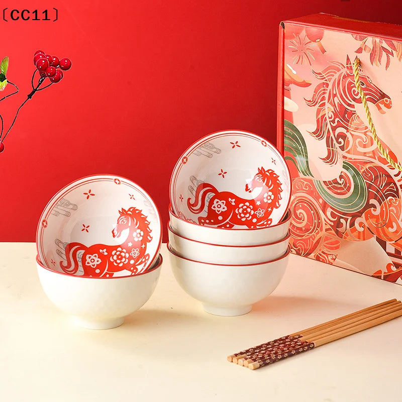 Year Horse Ceramic Bowls Chopsticks Year's SouvenirCC11