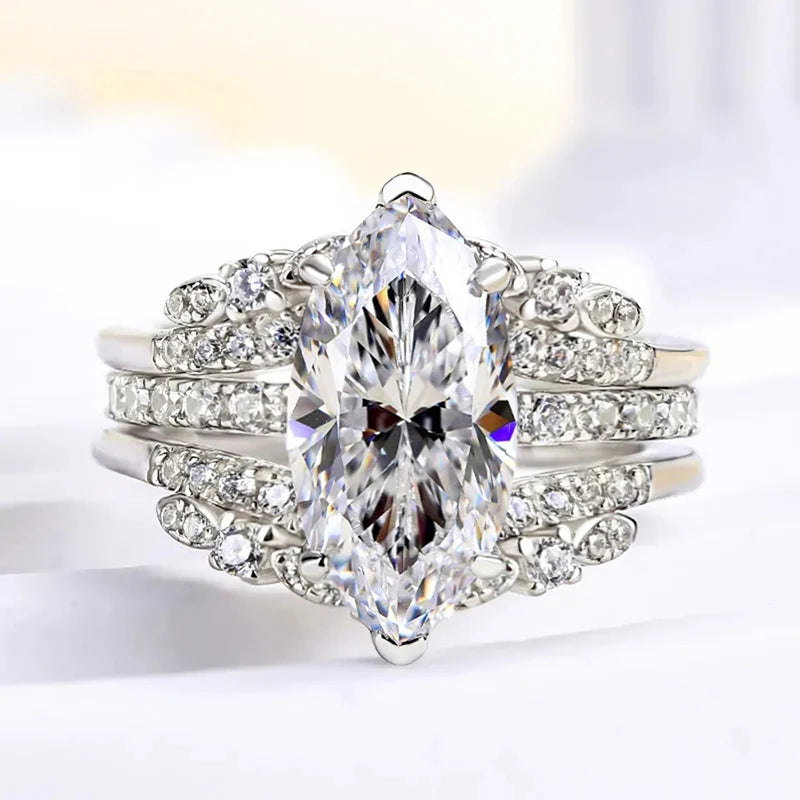 Huitan Marquise CZ 2-Piece Wedding Ring Set for Women Bridal Ring Set Vue