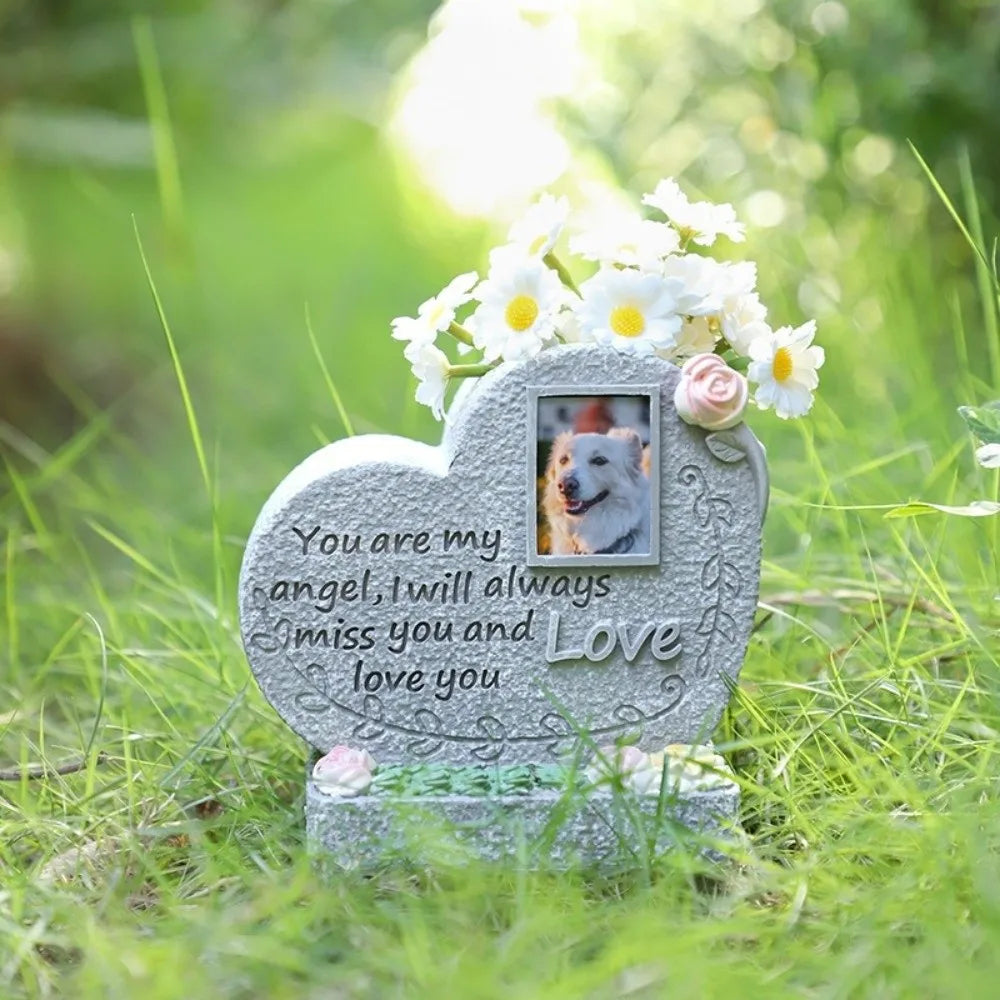 Pet Cemetery Weatherproof Pet Grave Marker Waterproof Durable Pet Memorial Stone Photo Frame Design Dog Headstone Gift Vue