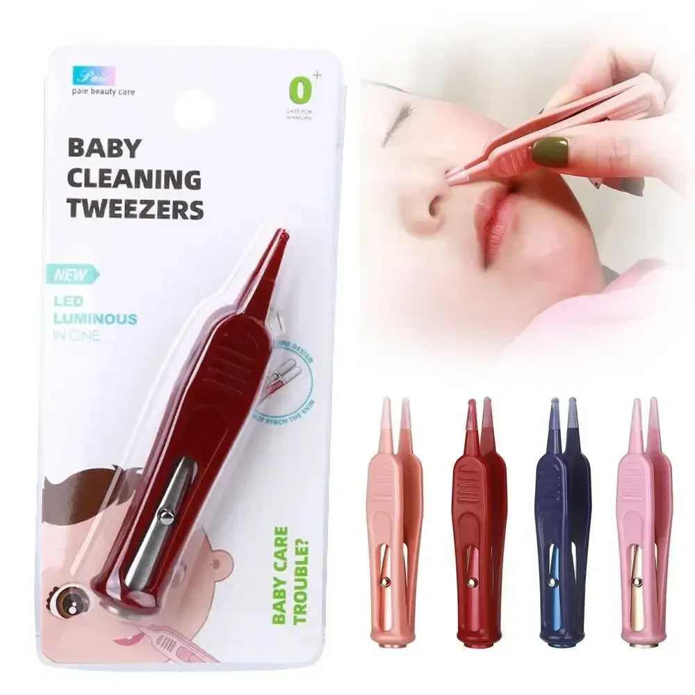 vvocci Tweezers Safe Baby Infants Clean Booger 1PC Clip Dig Ear Nose Navel Safety Forceps Cleaning Forceps With LED Light Vue