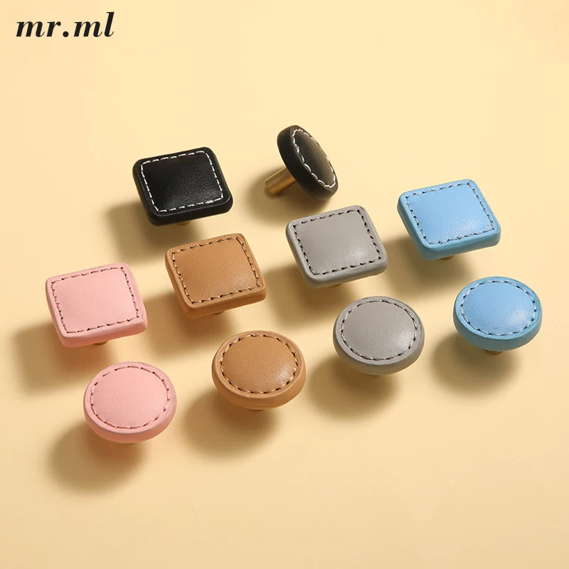 1pc drawer handle cabinet door handle leather wrapped brass door handle direction circular pink Cute cabinets Vue