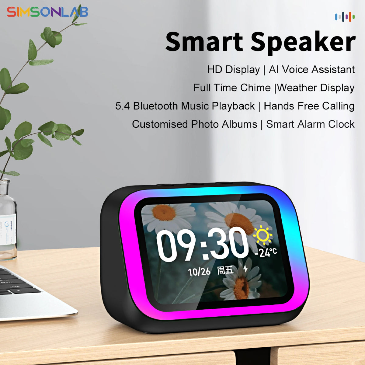 2026 New Smart Speaker with Screen Display Multifunctional Voice Assistant Great Bluetooth Intelligent Home Hub Photo Album Gift Vue Black