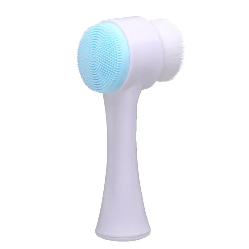 3D Double Silicone Facial Cleansing Brush Manual Massage Facial Brush Soft Bristles Exfoliator Face Wash Brush Double Sided Vue A168-1PCS blue
