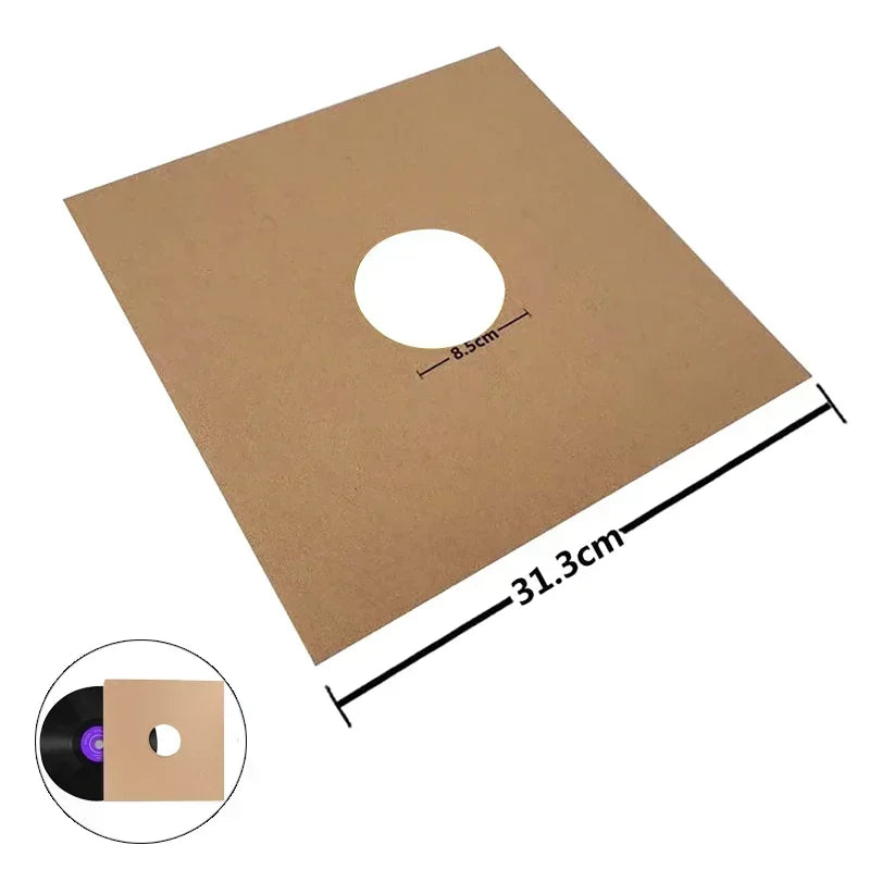 10pcs 12 Inch Vinyl Records Sleeve LP Record Cover Resealable Outer Sleeves Composite Kraft Paper Bag Vinyl Record Storage Bags Vue with hole-brown