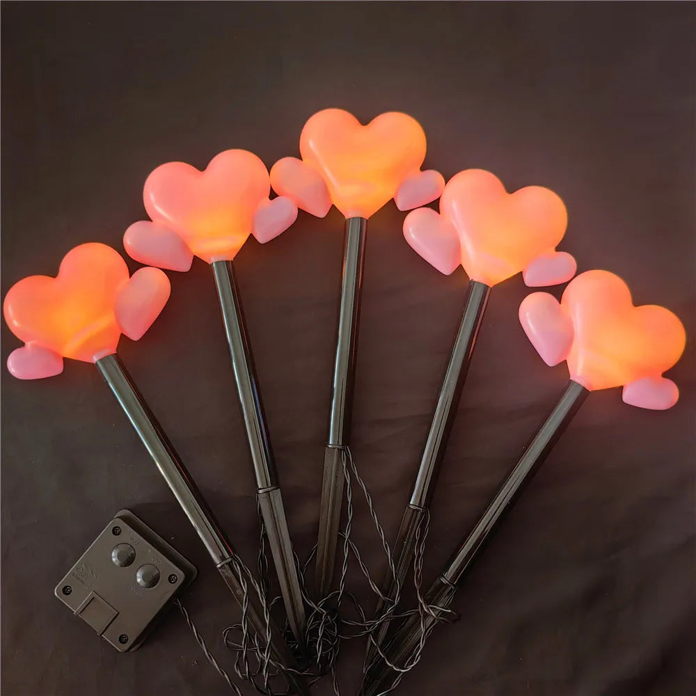 5pcs Solar-Powered Love Lights Outdoor Valentine's Day LED Lights Garden Decorations Pathway Lights Ground Plug Light N002 Vue pink 5pcs in one