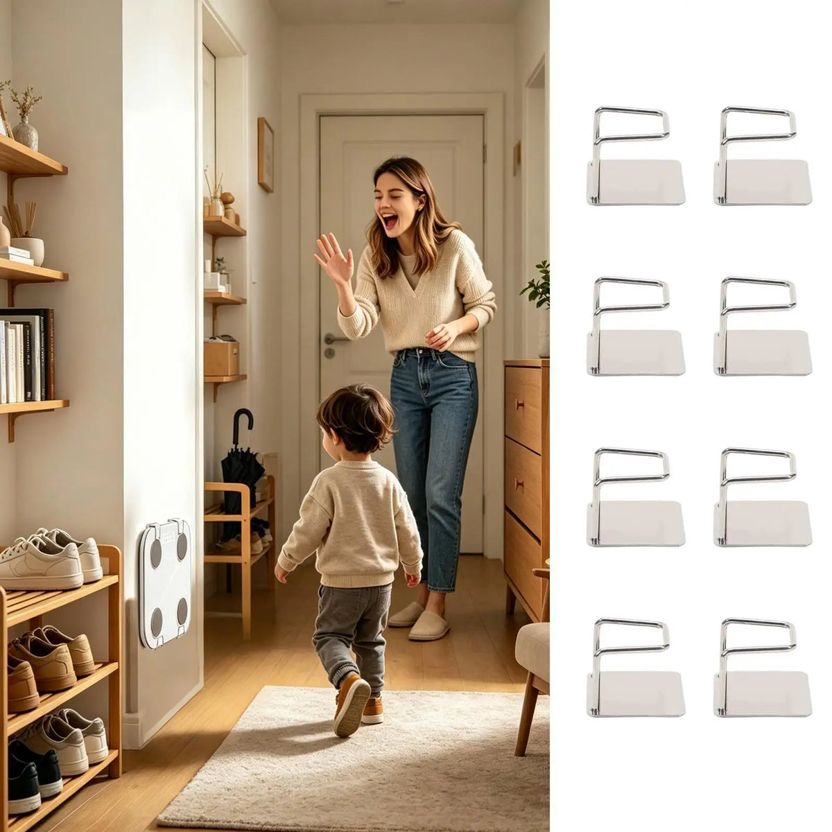 8 Pieces Adhesive Bathroom Scale Holder Storage Rack Weight Bracket for Kitchen Home Apartment Dormitory Shower Office Vue