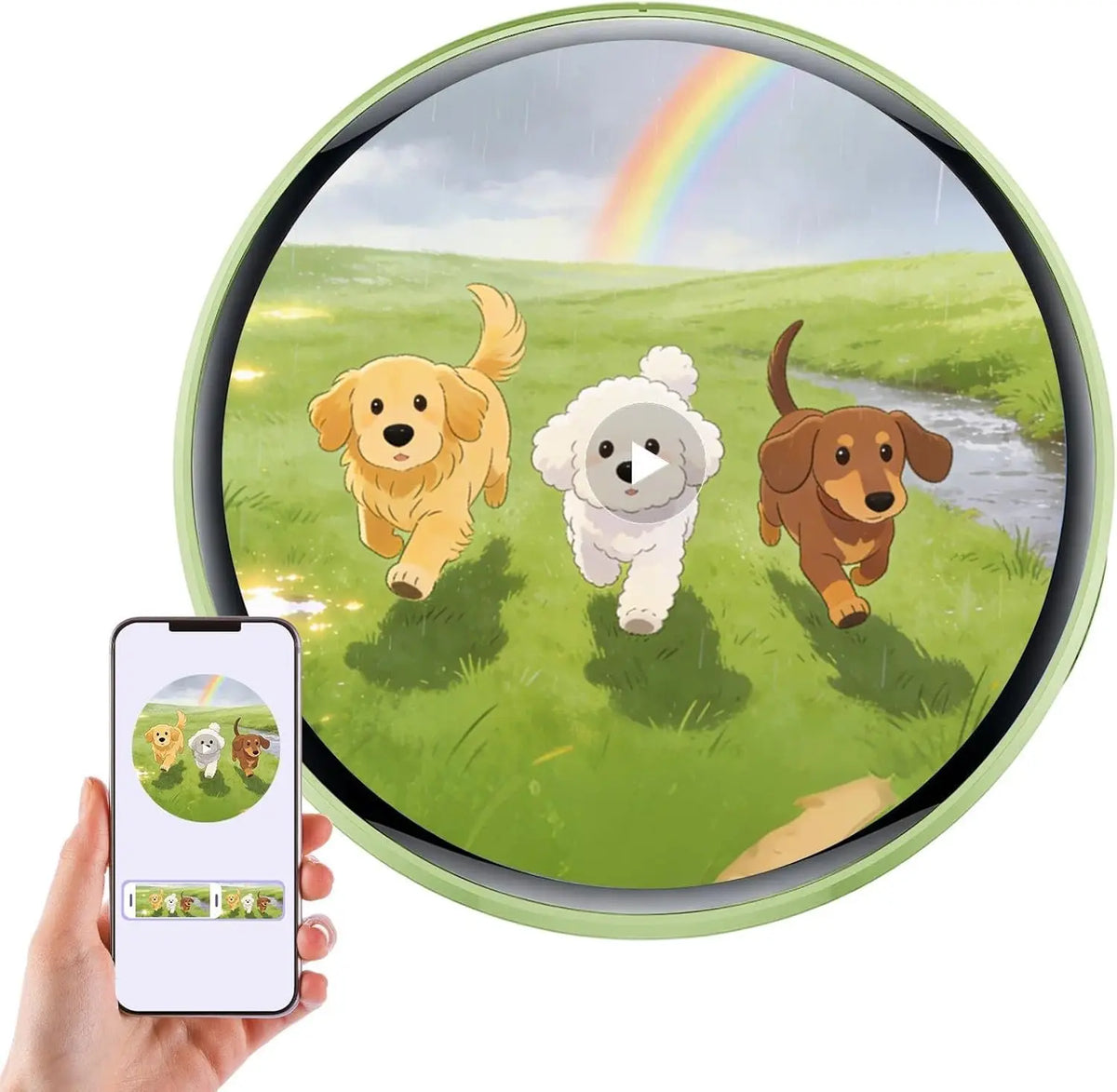 Electronic Badge 1.7 Inch Touch Screen HD Display Screen LED Button with Video Playback for Cosplay Backpack Bag Door Jewelry Vue green