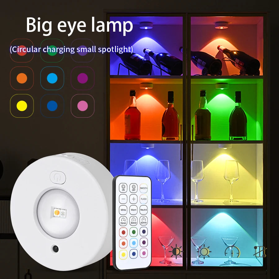 Cordless Led Spotlight Cabinet Lights Rechargeable Night Light with Remote Control 5V RGB White Dimmable Closet Figure Cupboard Vue