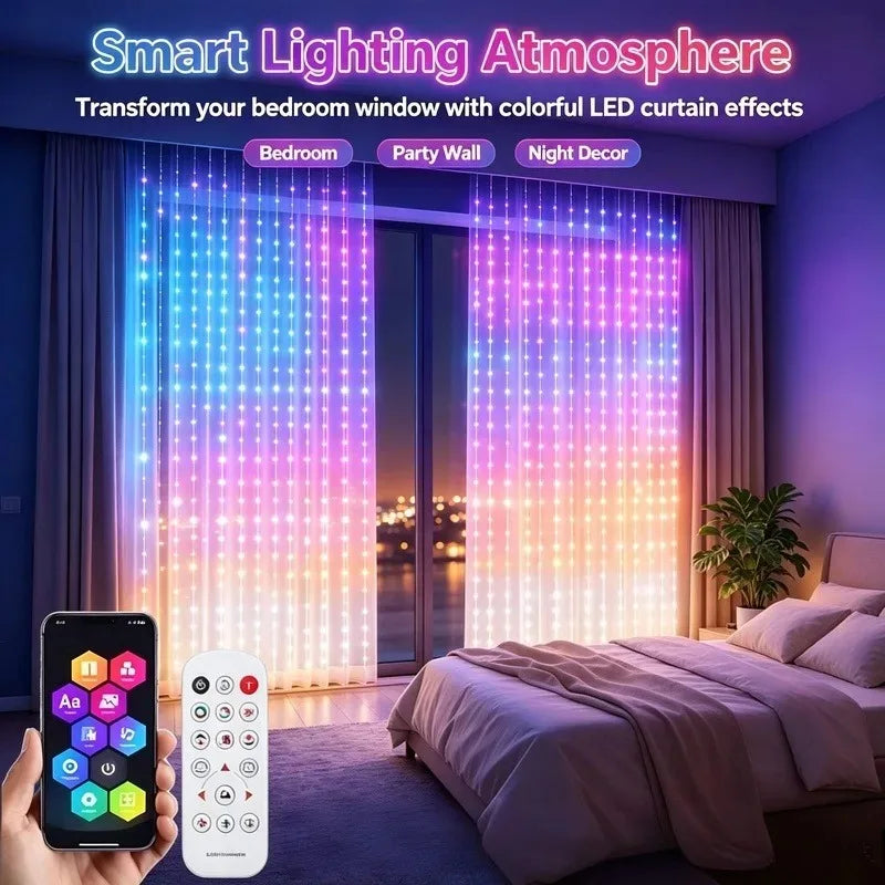 400 LED Smart RGB Fairy Curtain Lights, App Controlled Music Sync for Gaming Room Bedroom Window Decor Vue