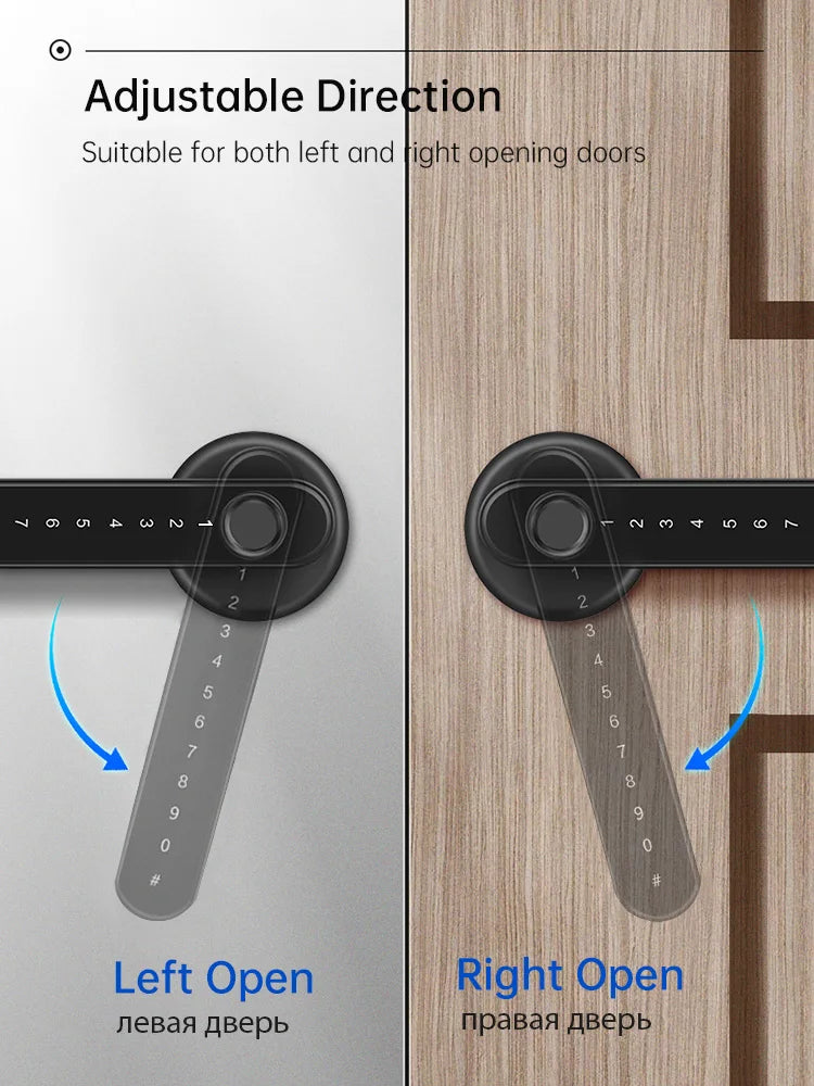 KAK Smart Fingerprint Door Lock Black Biometric Door Lock Password Keyless Entry Door Lock with Handle Security Door Hardware Vue
