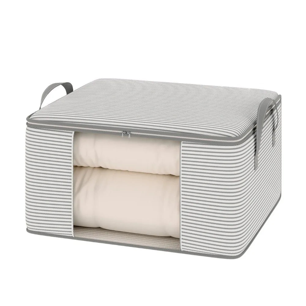Non-Woven Fabric Striped Visible Storage Bag Large Capacity Dust-proof Quilt Storage Box Space Saving Waterproof Vue Grey L