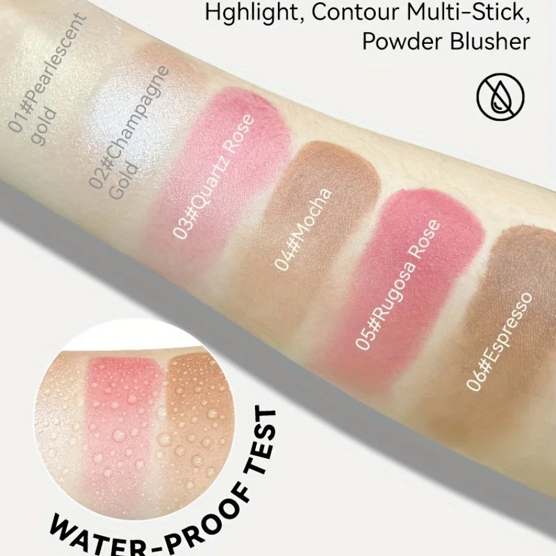 Cream Contour Sticks,Shades with Highlighter & Bronzer & Blush, Non-greasy and Water-resistant Face Contouring Pen Vue
