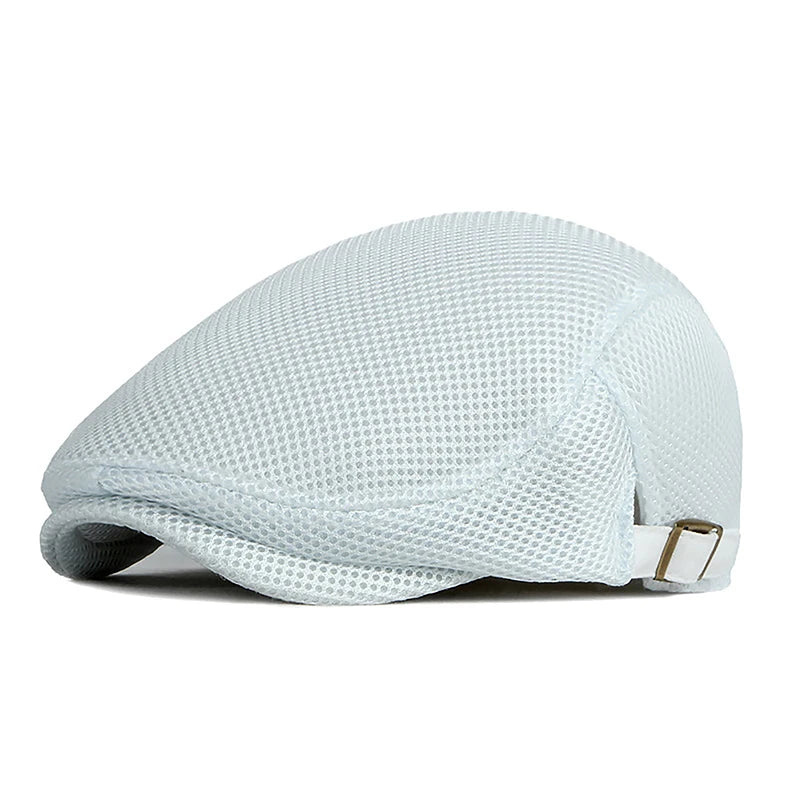 1Pc Men's Casual Hat Berets Caps For Spring Summer Autumn Flat Cap Breathable Mesh Cap Flat Peaked Beret Hats Golf Hat Vue White