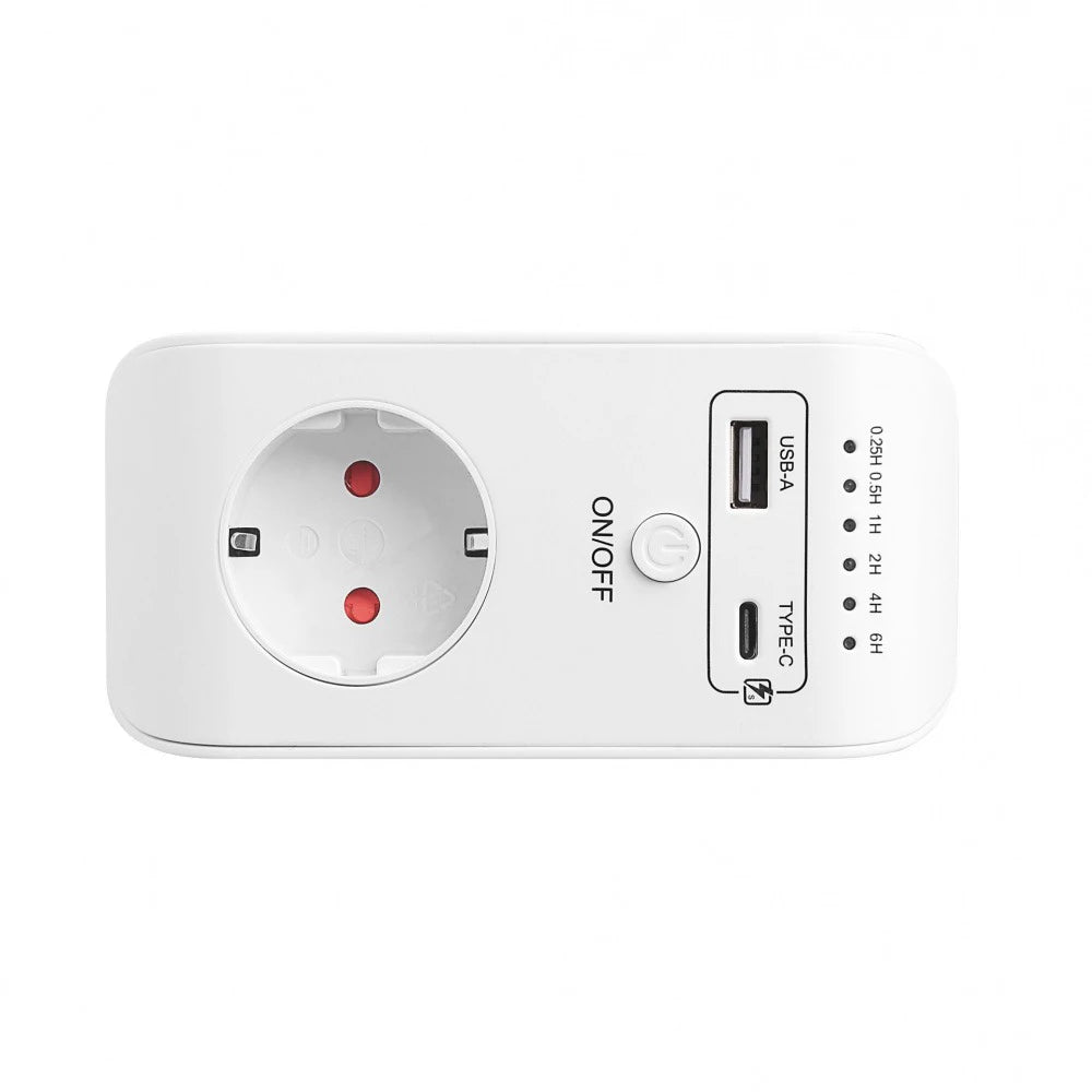 EU Plug Countdown Timer Socket With USB Type-C 2.4A Fast Charging Smart Time Controller Outlet 0.25/0.5/1/2/4/6H Timer Socket Vue