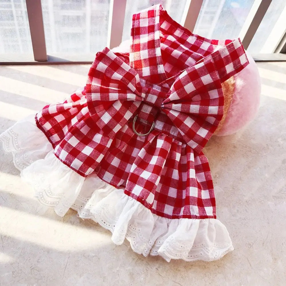 Comfortable Soft Pet Summer Clothes Breathable Thin Design Cat Plaid Skirt Fashion Dog Princess Skirt Small Animal Vue
