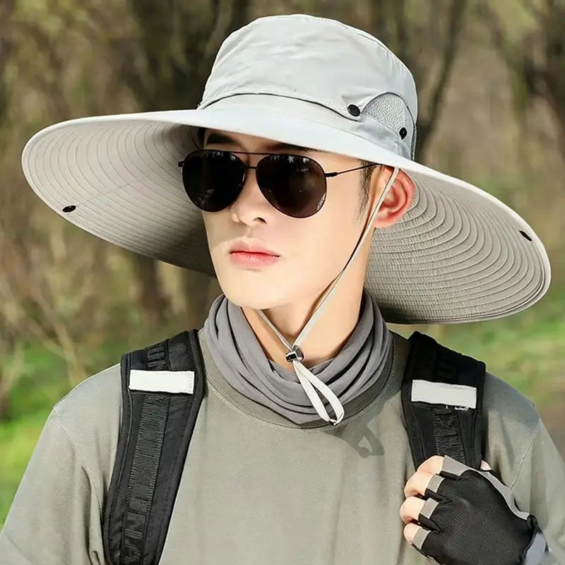 Large Brim Sun Hat UV Protection Breathable Detachable Mesh Cap Foldable Men And Women Outdoor Fishing Hiking Beach Caps Vue Light gray