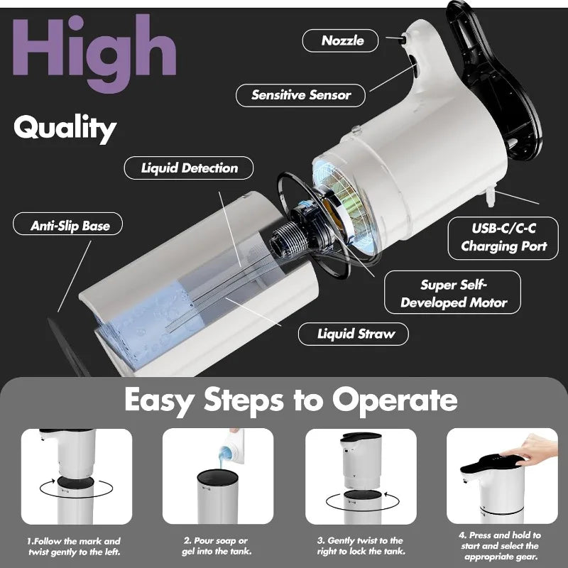 Automatic Liquid Soap Dispenser Touchless Dish Soap Dispenser 8 Level Adjustable Control Rechargeable Auto Soap Pump Hands Free Vue