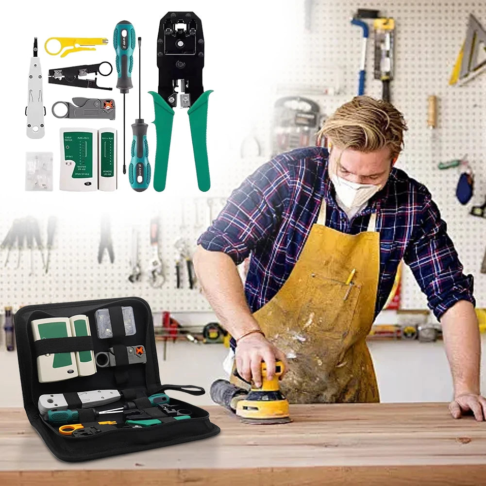 11-Piece LAN Network Tool Kit – RJ45 Crimping & Cable Tester Network Tool Kit Vue