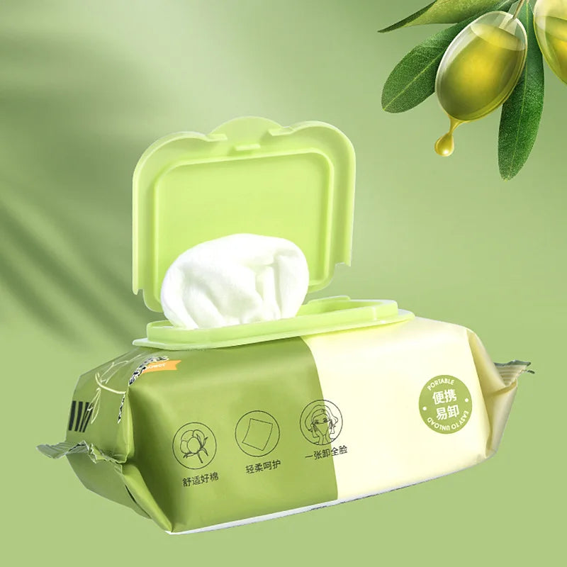 Olive Plant Extract Makeup Remover Wet Wipes with Sufficient Water for Cleaning and Moisturizing, 30 Puffs Vue