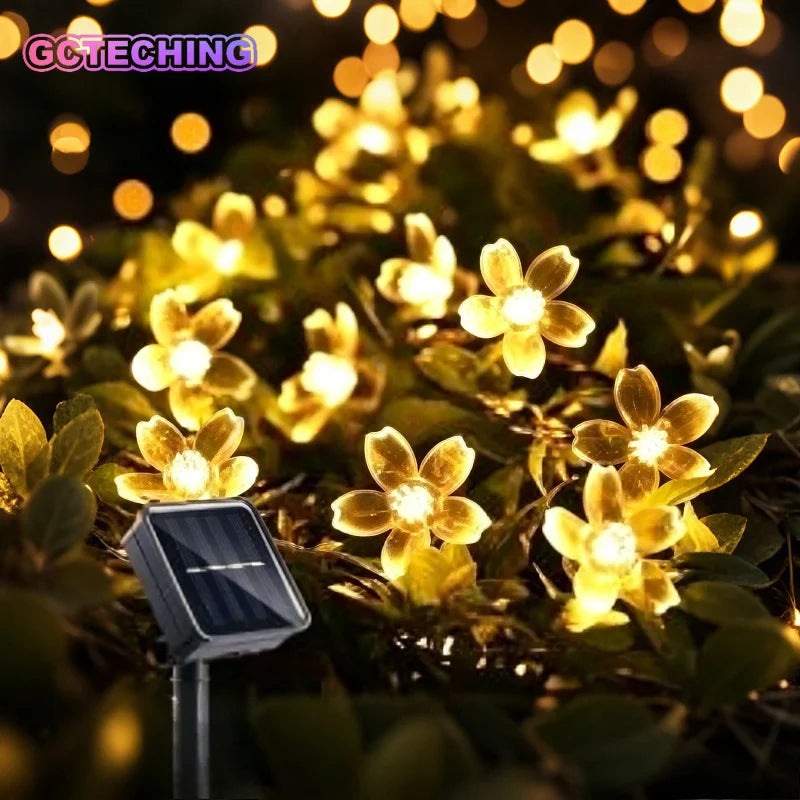 1pc 6.5M30LED Solar String Sakura Lights LED Outdoor Waterproof Festival Garden Decorative Lights Vue