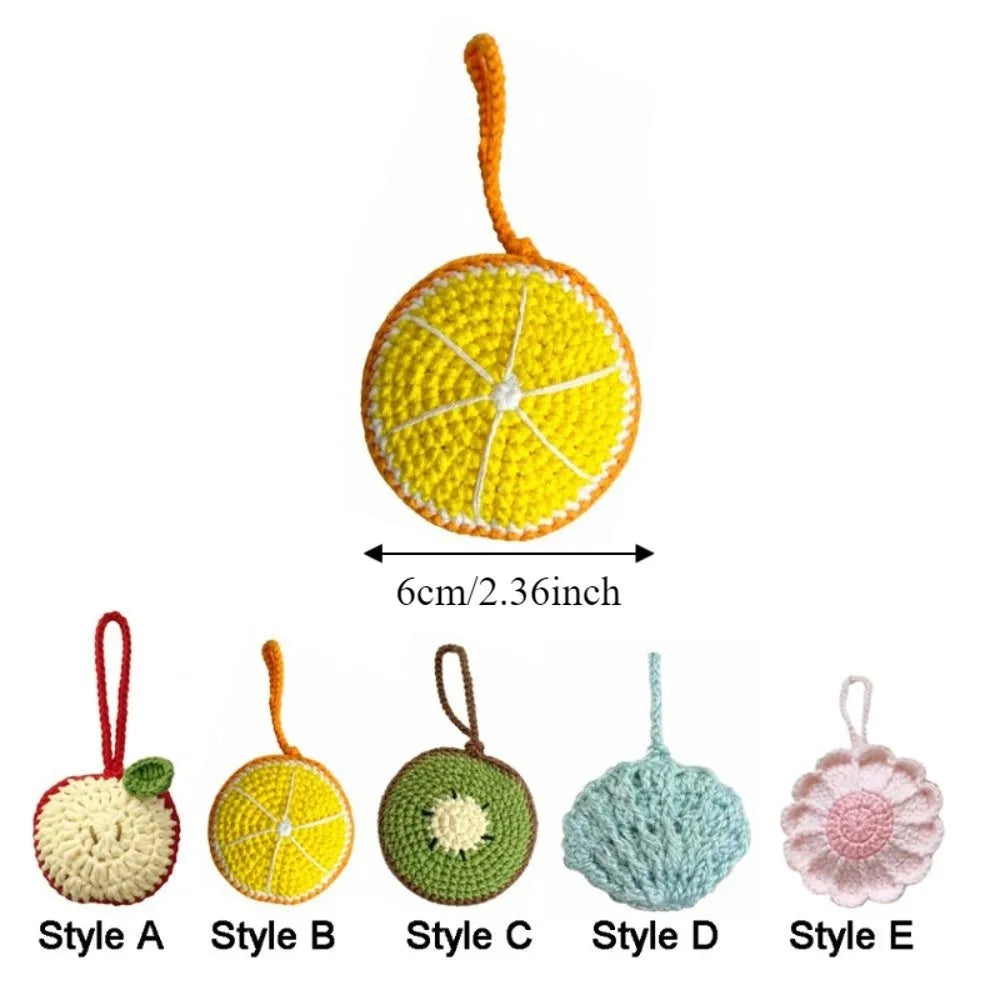 Key Chain Hand Woven Fruit Shaped Mesh Bag Folding Reusable Coffee Cup Holder Handheld Small Item Storage Bag Umbrella Storage Vue