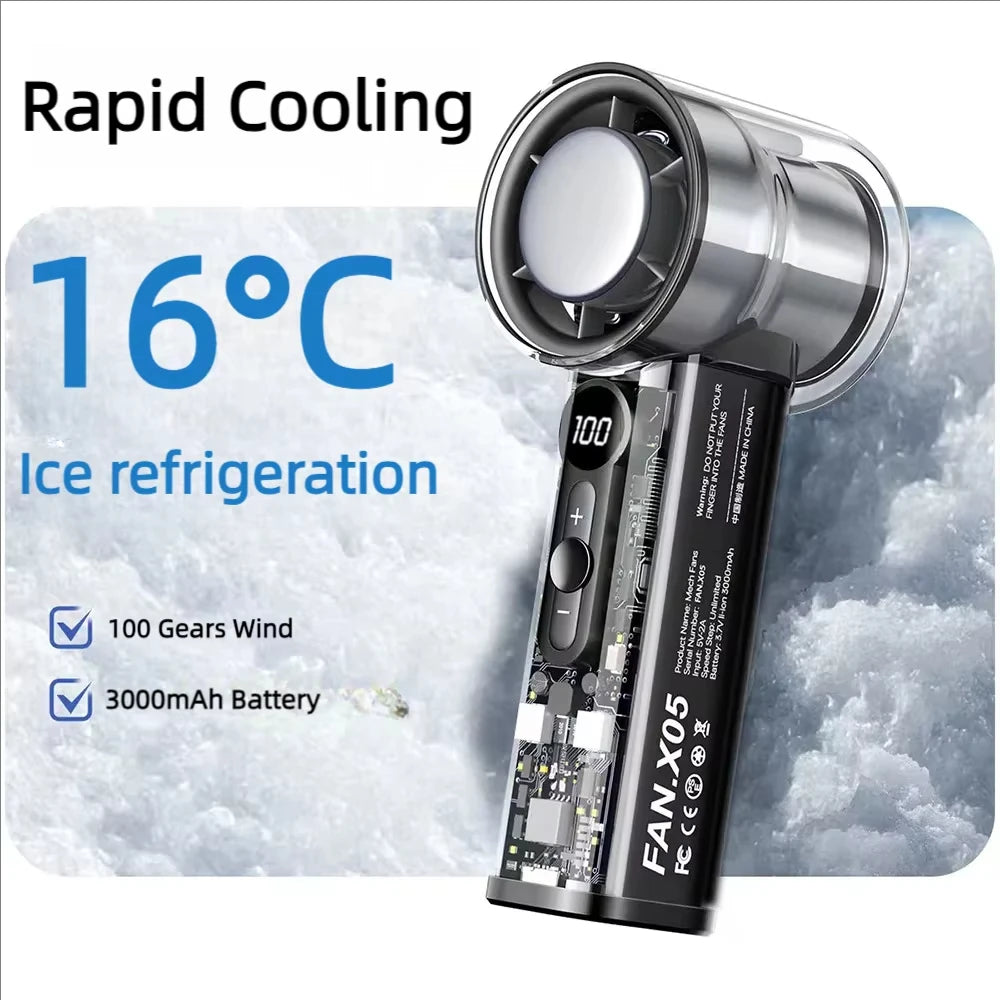 Semiconductor Refrigeration High-speed Handheld Electric Fan 3000mAh USB Portable Rechargeable Outdoor Small Fan Vue