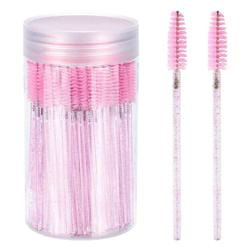 100-Pack Disposable Mascara Wands & Eyebrow Brushes with Container Mascara Wand Set Vue Pink