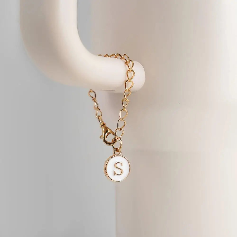 Simple White/Black Letter Charm for Cup Personalized Initial Name Water Cup Handle Chain with Buckle Hanging Handle Charm Cups Vue