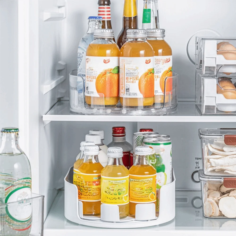 Space Saving Refrigerator Rotating Drink Storage Rack Anti-slip Swivel Tray Rotating Spice Rack Plastic Removable Vue