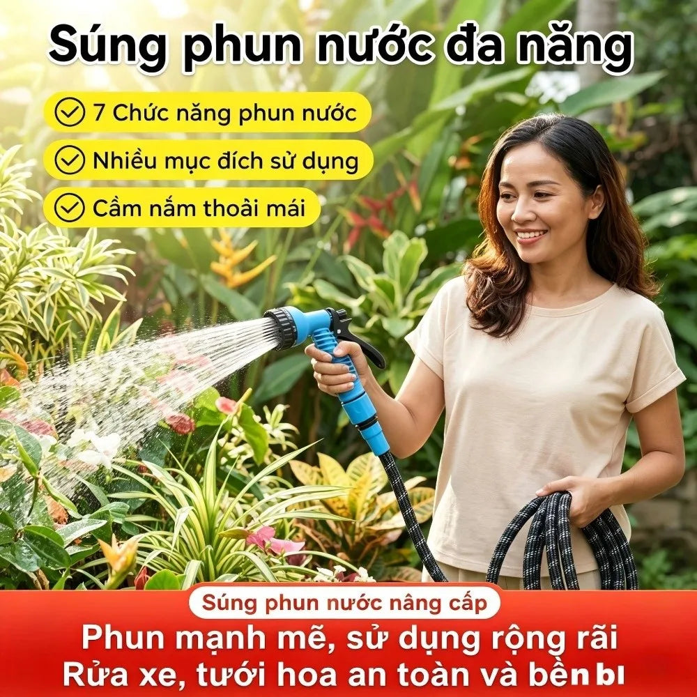 5-30M Garden Hose with Spray Nozzle Non-Clogging 7 Functions Automatic Watering Misting Kit Flexible Leak-Proof Spray Water Hose Vue