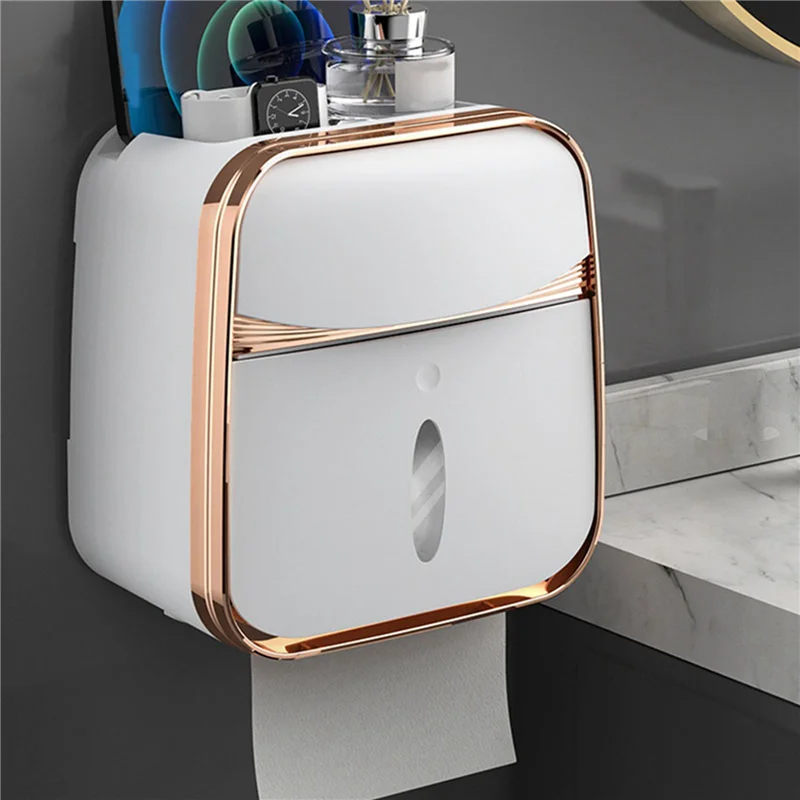 ABKW-2X Toilet Tissue Box Wall-Mounted Waterproof Toilet Paper Box Punch-Free Pumping Paper Box Toilet Toilet Paper Roll Rack Vue