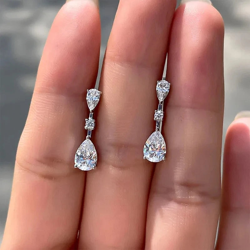 Huitan Pear CZ Drop Earrings – Elegant Bridal Wedding Jewelry CZ Drop Earrings Vue E2613