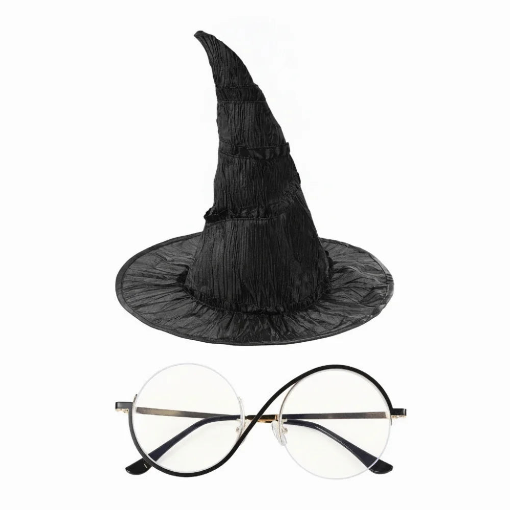 2/3/4Pcs Funny Witch Costume Set Green Claw Gloves Dress Up Cosplay Witch Cap Role Playing Eyewear Witch Hat Accessory Set Vue 2Pcs-Set