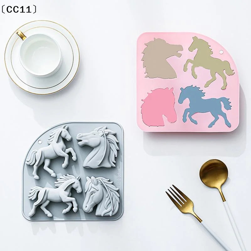 Horse Mold Silicone 4 Cavity 3D Themed Baking Mould Tray Party