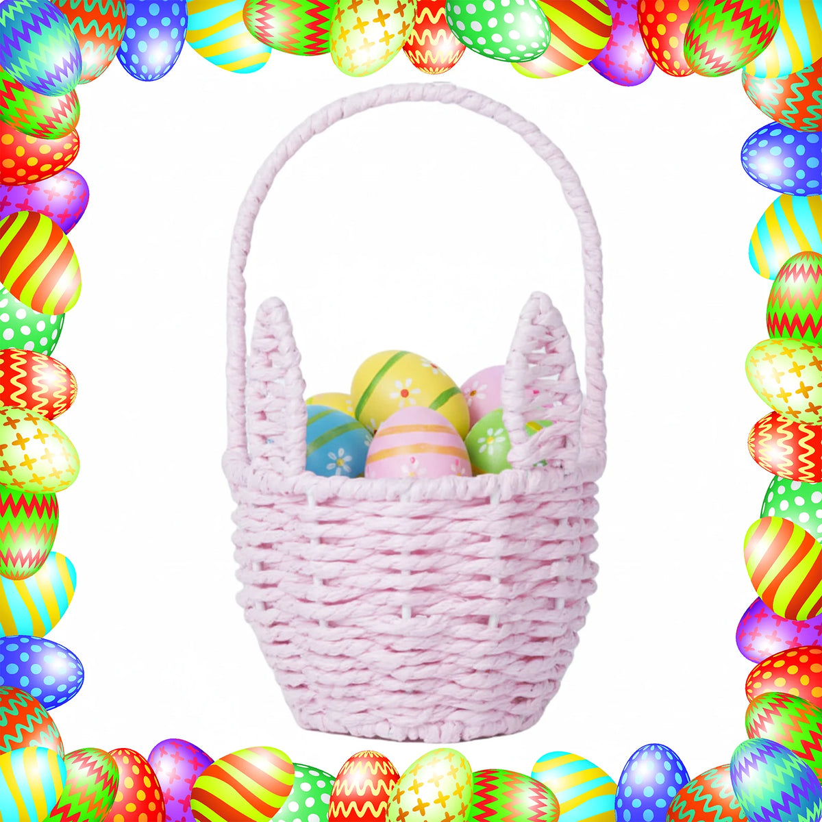 Easter Rabbit Ears Woven Basket | Mini Handmade Storage Bin Woven Decorative Basket Vue