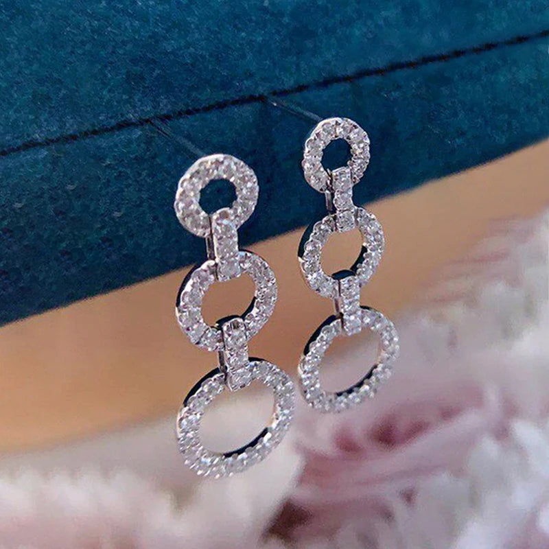 Huitan Silver CZ Long Dangle Earrings – Geometric Circle Drop Dangle Drop Earrings Vue
