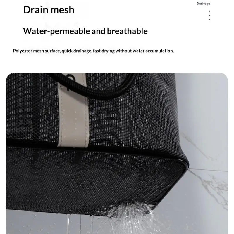 Collapsible Mesh Drain Basket 2in1 Large Portable Handle Organizer For Swimming Bathroom Toiletry Storage Vue