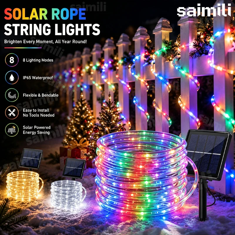 Solar LED Tube Rope Fairy String Lights Waterproof Outdoor Lamp For Garden Patio Wedding Christmas Holiday Home Party Decoration Vue