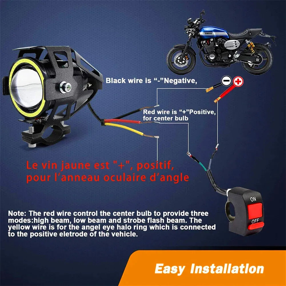 Motorcycle Headlight Fog Lights Super Bright Abgle Eyes Additional Spotlights Universal Moto Auxiliary U 7 Mini LED Driving Lamp Vue