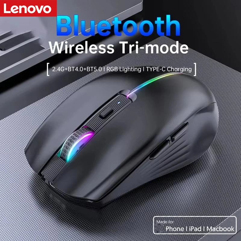 Lenovo Tri-mode Mouse 2.4G Bluetooth 5.1 Rgb Multi-colour Illuminated Type-C Universal Rechargeable Mouse 6-button Silent Mouse Vue