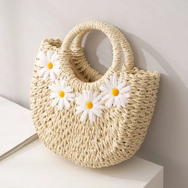 Fashion Hand-woven Straw Beach Bags Women Handmade Moon Basket